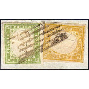 1859 - 80 cent. giallo limone olivastro, 5 ... 