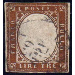 1861 - 3 lire rame (18), usato, riparato. ... 