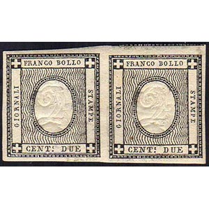 1861 - 2 cent. nero intenso (20e), coppia, ... 