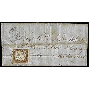 1858 - 10 cent. terra dombra (14) lieve ... 