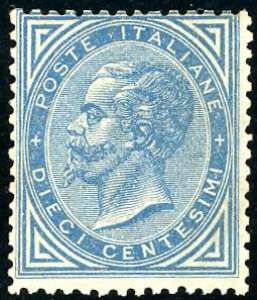 1877 - 10 cent. azzurro (27), nuovo, gomma ... 