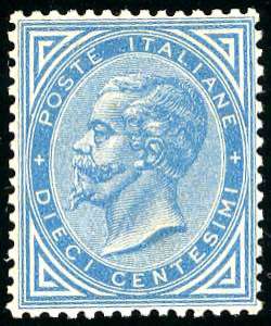 1877 - 10 cent. azzurro (27), ottima ... 