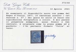 1877 - 10 cent. azzurro (27), ben ... 