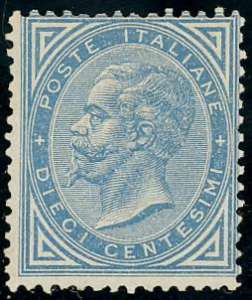 1877 - 10 cent. azzurro (27), nuovo, gomma ... 
