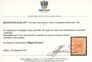 1877 - 20 cent. ocra arancio (28), ... 