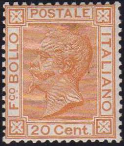 1877 - 20 cent. ocra arancio (28), discreta ... 