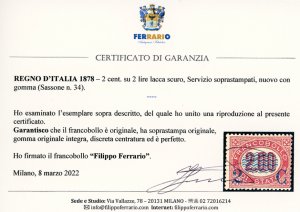 1878 - 2 cent. su 2 lire Servizio ... 