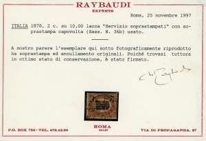 1878 - 2 cent. su 10 lire Servizio ... 