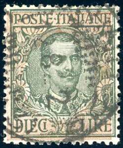 1910 - 10 lire Floreale, stampa in rosa ... 