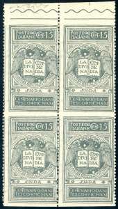 1921 - 15 cent. grigio Dante, non emesso, ... 