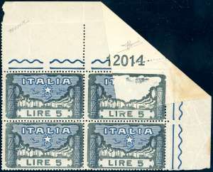 1923 - 5 lire Marcia su Roma, blocco di ... 