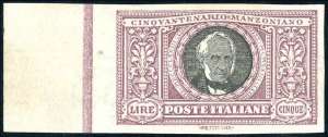 1923 - 5 lire Manzoni, non dentellato ... 