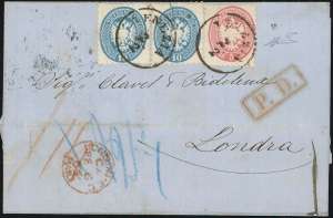 1865 - 5 soldi rosa, 10 soldi azzurro, dent. ... 