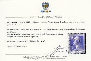 1927 - 20 cent. Volta violetto, ... 