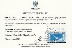 1930 - 7,70 lire Crociera Balbo ... 