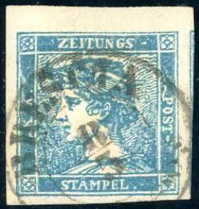 1854 - 3 cent. Mercurio azzurro, ... 