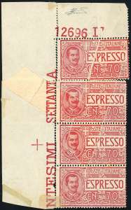 1925 - 70 cent. (11), striscia verticale di ... 
