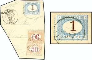 1870 - 1 lira azzurro chiaro e bruno, doppia ... 