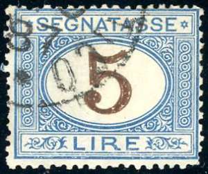 1874 - 5 lire azzurro e bruno, doppia stampa ... 