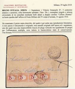 1916 - 5 cent. arancio e carminio, ... 