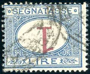 1890 - 1 lira azzurro e carminio, cifra ... 