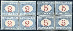 1903 - 2 e 5 lire azzurro e carminio ... 