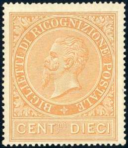 1874 - 10 cent. ocra arancio (1), nuovo, ... 
