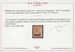 1923 - 20 cent. soprastampato BLP, ... 