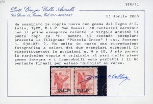 1922 - 10 cent. carminio Vittoria, ... 
