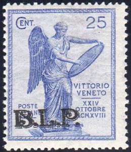 1922 - 25 cent. Vittoria, soprastampa BLP ... 