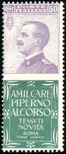 1924 - 50 cent. Piperno (13), gomma ... 