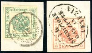 1853/58 - 2 kr. verde scuro, 2 kr. vermiglio ... 