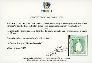 1862 - 20 cent. verde saggio ... 
