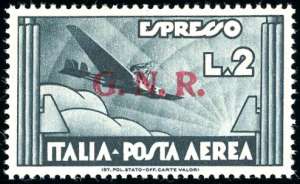 1944 - 2 lire ardesia soprastampato G.N.R., ... 