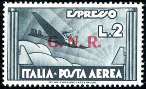 1944 - 2 lire ardesia, soprastampa G.N.R. di ... 