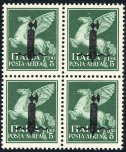 POSTA AEREA 1944 - 5 lire verde, soprastampa ... 
