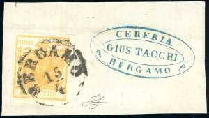 1850 - 5 cent. giallo arancio chiaro (1f), ... 