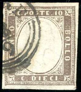 1859 - 10 cent. seppia (D2,Sardegna 14Ad), ... 