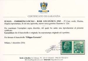 BASE ATLANTICA 1943 - 25 cent. ... 