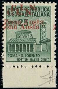 AOSTA 1944 - 25 cent., doppia soprastampa, ... 
