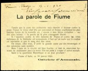 FIUME 1920 - Volantino lanciato su Parigi ... 