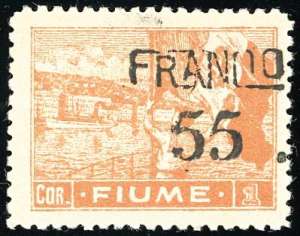 FIUME 1919 - 1 c. soprastampato FRANCO 55, ... 