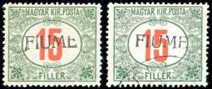 FIUME SEGNATASSE 1918 - 15 f., soprastampa a ... 