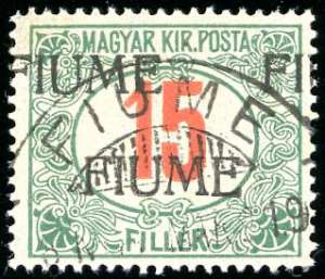 FIUME SEGNATASSE 1918 - 15 f., doppia ... 