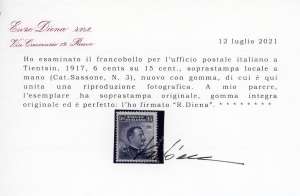 TIENTSIN 1917 - 6 cent. su 15 ... 