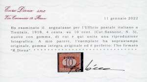 TIENTSIN SEGNATASSE 1918 - 4 cent. ... 