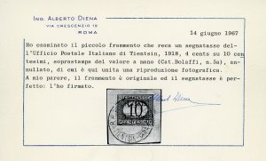 TIENTSIN SEGNATASSE 1918 - 4 cent. ... 