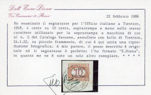 TIENTSIN SEGNATASSE 1918 - 4 cent. ... 