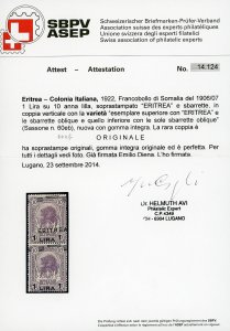 1922 - 1 lira, coppia verticale, ... 