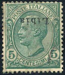 1912 - 5 cent. Leoni, soprastampa capovolta ... 